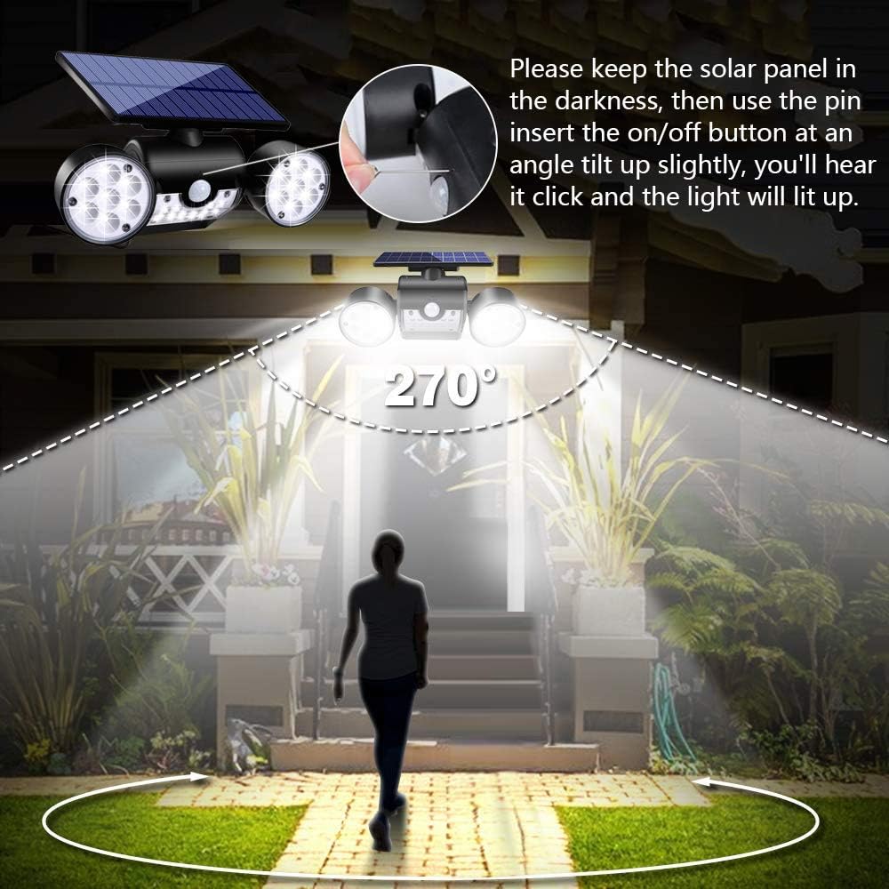 Ollivage Solar Lights Outdoor, Motion Sensor Security Lights Solar Wall Lights with Dual Head Spotlights 30 LED Waterproof 360° Adjustable Solar Motion Lights Outdoor for Garden Garage Patio, 1 Pack - - 