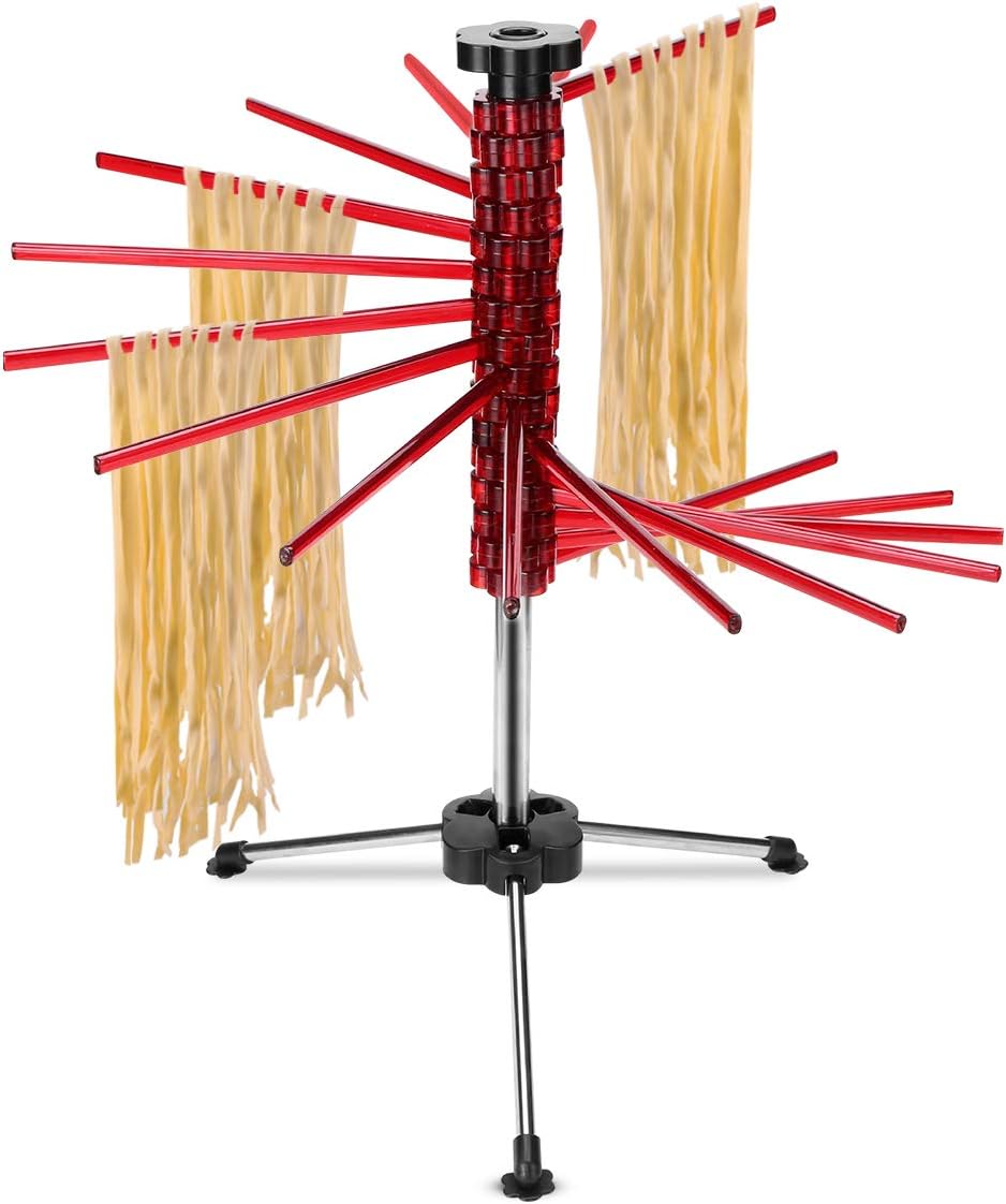 Jroyseter Nudeltrockner Stabiler Edelstahlständer Nicht klebriger Kunststoff Trockenmast Zusammenklappbarer Nudeltrockner Frischer Nudeltrockner für die Wohnküche (rot)