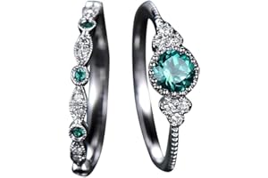 SXFSE Womens Luxury Rings, 2pcs Sparkling Natural Gemstone Ring Set Women Emerald Sapphire Wedding Rings for Girlfriend Mother