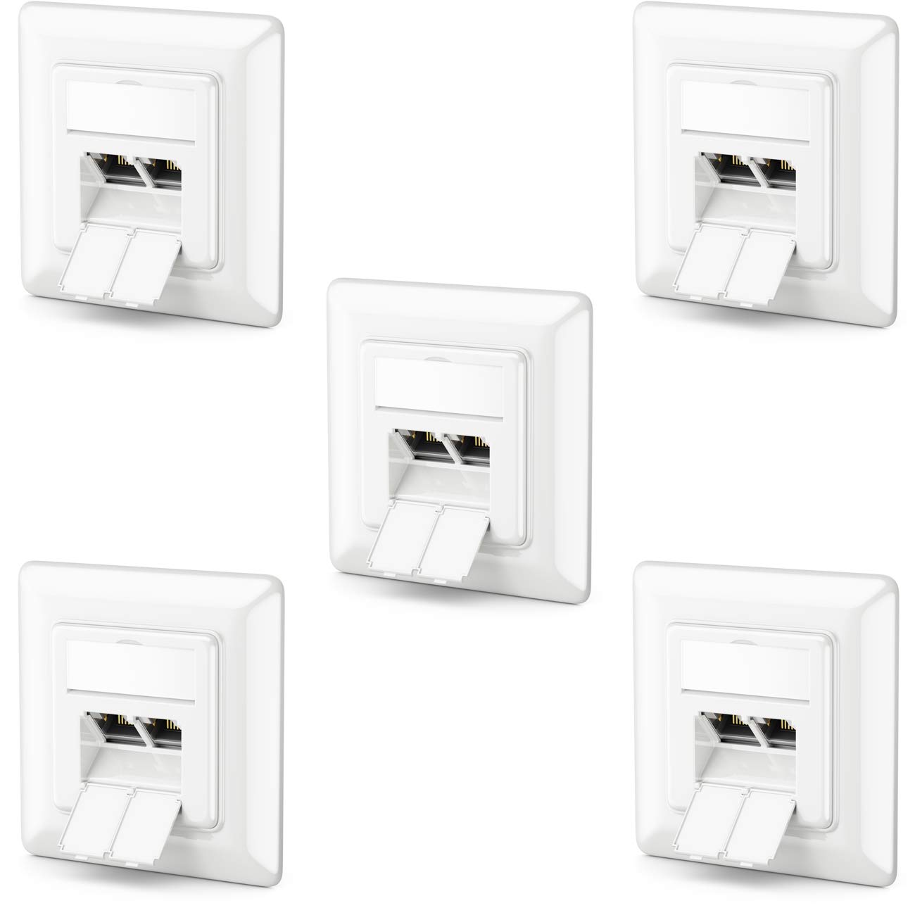 deleyCON 5x CAT6a Network Socket 2x RJ45 Sockets Shielded Flush-Mounted Installation 10 Gbit Ethernet Network LAN Socket Patch Network Installation Cable White — image 1