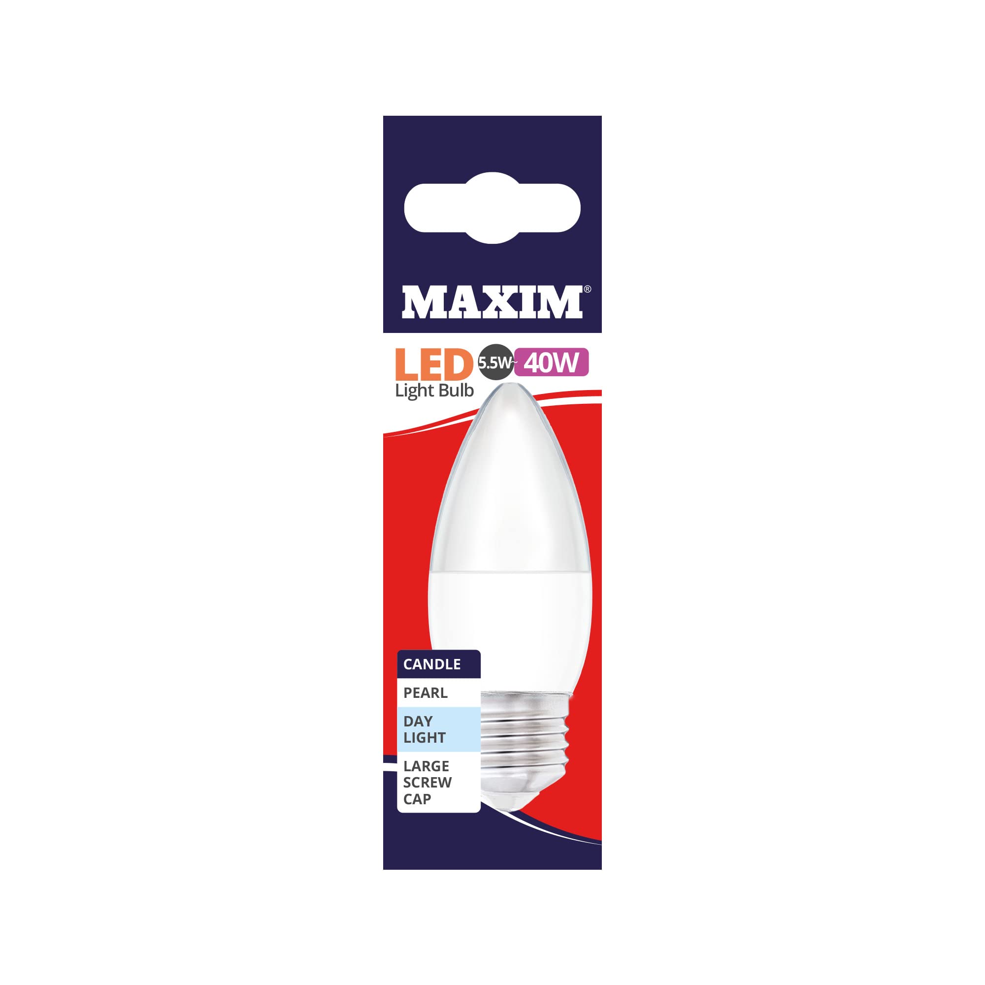 MAXIM LED Bulbs [Pack of 10] Type: Candle (Day Light) 6Watts (40Watts) / Pearl Finish / 25 000 Hours/Energy Saving Multipack 40MLCE27D5X10