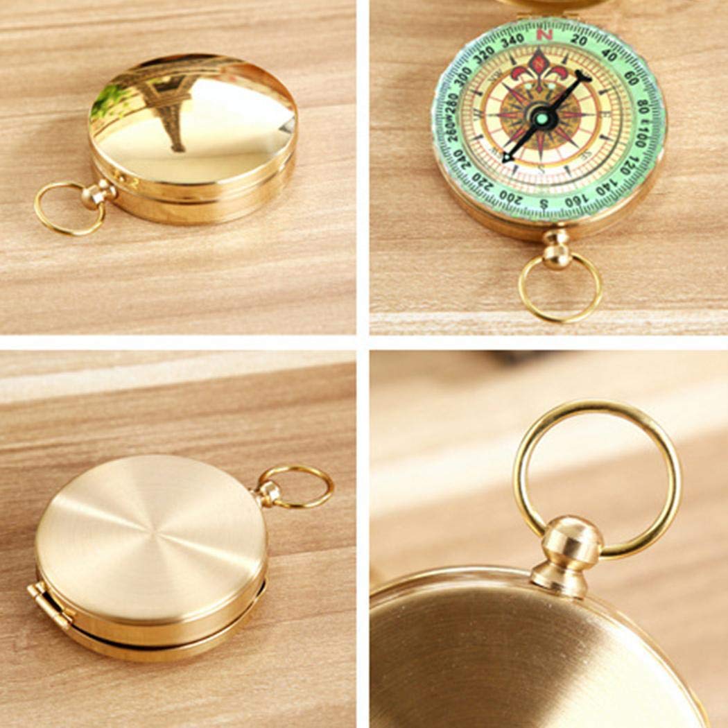 piokikio Classic Pocket Style Copper Clamshell Compass Waterproof Luminous Compass Camping Gear Survival Gear