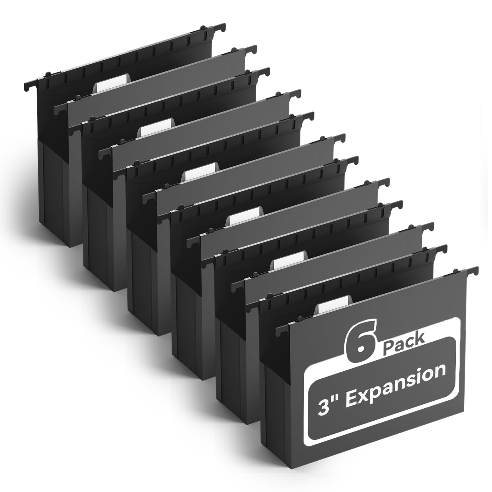 Photo 1 of Plastic Hanging File Folders Letter Size,Heavy Duty 3 Inch Expansion Folder,6 Pack Reinforced Expanding File Folder,Extra Capacity Accordian Pocket,Black Hanging Folder Organizer for Home Office