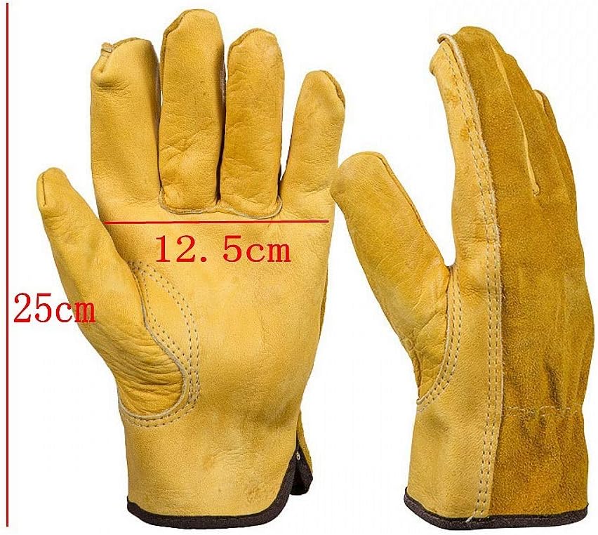 JZK Heavy duty Extra Large thorn proof gardening gloves for men Yellow leather work gloves, full finger garden gloves, XL - Image 4