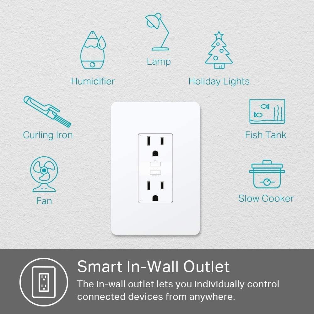 Kasa Smart Plug by TP-Link, In-Wall Smart Home Wi-Fi Outlet Works with Alexa, Echo, Google Home & IFTTT, No Hub Required, Remote Control, UL Certified (KP200) - - 