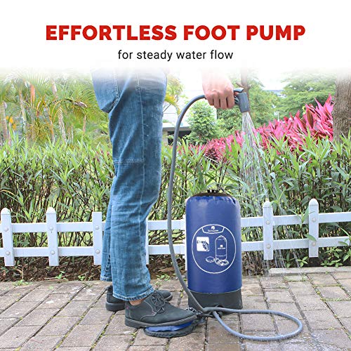 camp shower with foot pump
