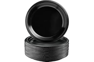 Amscan Black, Big Party Pack, Round Plastic Plates 10.25", 50 Per Pack