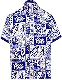 LA LEELA BEACH POCKET FRONT LUAU PARTY CARIBBEAN BEACHWEAR CAMP HAWAIIAN DRESS ALOHA SHIRT MENS 993 White_R_Blue L Spring Summer 2017