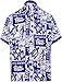 LA LEELA Likre Aloha Dress Shirt Royal Blue 319 Large | Chest 44