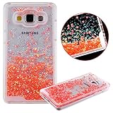 2015 Samsung Galaxy A5 Case, UZZO [Liquid Glitter] Transparent 3D Glitter Quicksand and Bling Sparkle Love Heart Dynamic Flowing Clear Hard Case for Samsung Galaxy A5 (2015) / A500F (Watermelon Red)