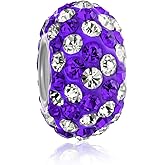 Bling Jewelry Purple Silver Striped Crystal Spacer Bead Core .925 Sterling Silver Fits European Charm Bracelet For Women For Teen