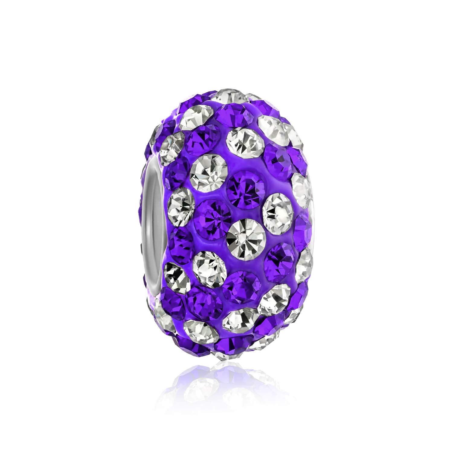 Bling Jewelry Purple Silver Striped Crystal Spacer Bead Core .925 Sterling Silver Fits European Charm Bracelet For Women For Teen