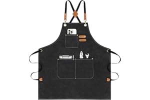AOLEBA Aprons for Men & Women,Canvas Chef Apron with Cross Back Adjustable,For Kitchen, Garden, Cafe, Mens Aprons Gifts for Dad Father Men, M-XXL (Black)