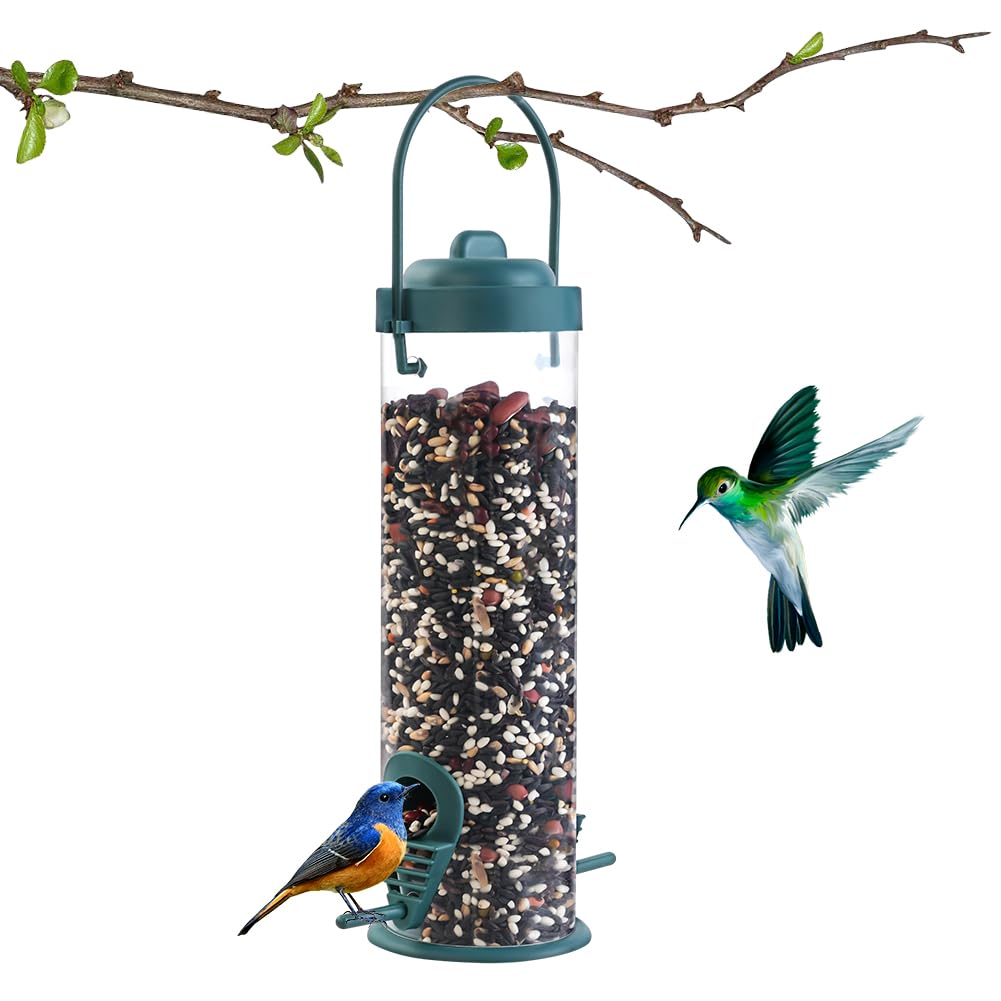 OFFCUP Bird Feeders,1PC Hanging Seed Feeder with 2 Ports, Refillable Premium Quality Bird Feeder Station for Small Birds Lawn and Garden Outdoor Use (Green)