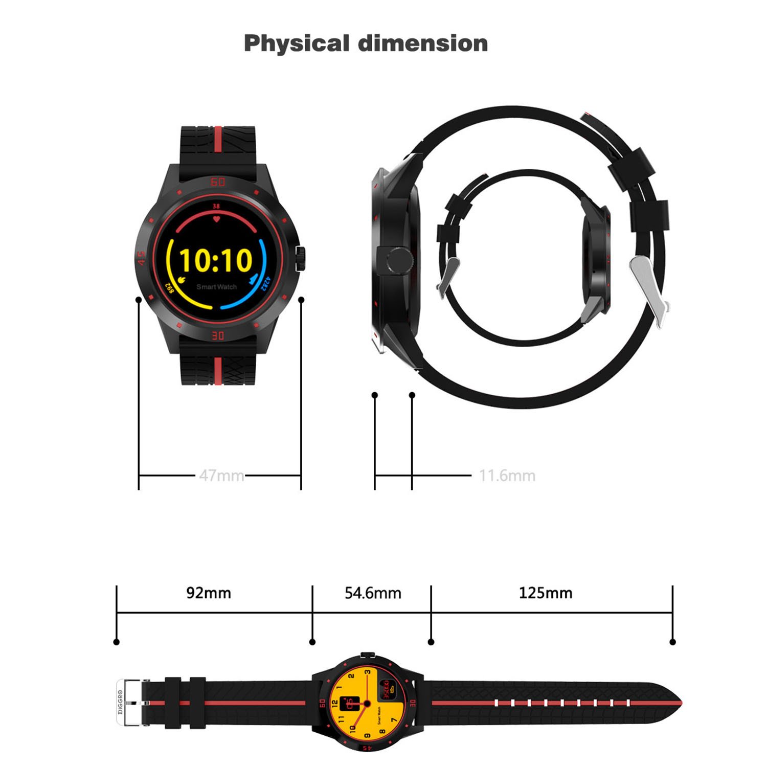 Diggro DI02 Bluetooth Smart Watch MTK2502C 128MB+64MB Microphone Speaker Siri Support Heart Rate Monitor Sport Pedometer Sedentary Reminder Sleeping Monitor Two-way Anti-Lost for Android&iOS