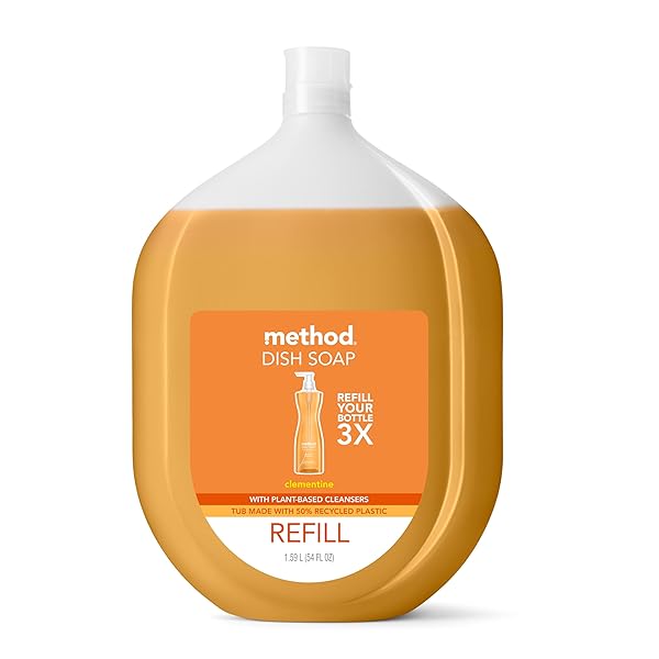 METHOD GEL DISH SOAP REFILL, CLEMENTINE SCENT, POWERFUL CLEANING FORMULA, LARGE REFILL TUB, CUTS THROUGH GREASE, 54 FL OZ
