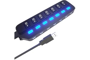 LIKORLOVE USB Hub 3.0 Splitter,7 Port USB Data Hub with Individual On/Off Switches and Lights for Laptop, PC, Computer, Mobile HDD, Flash Drive and More
