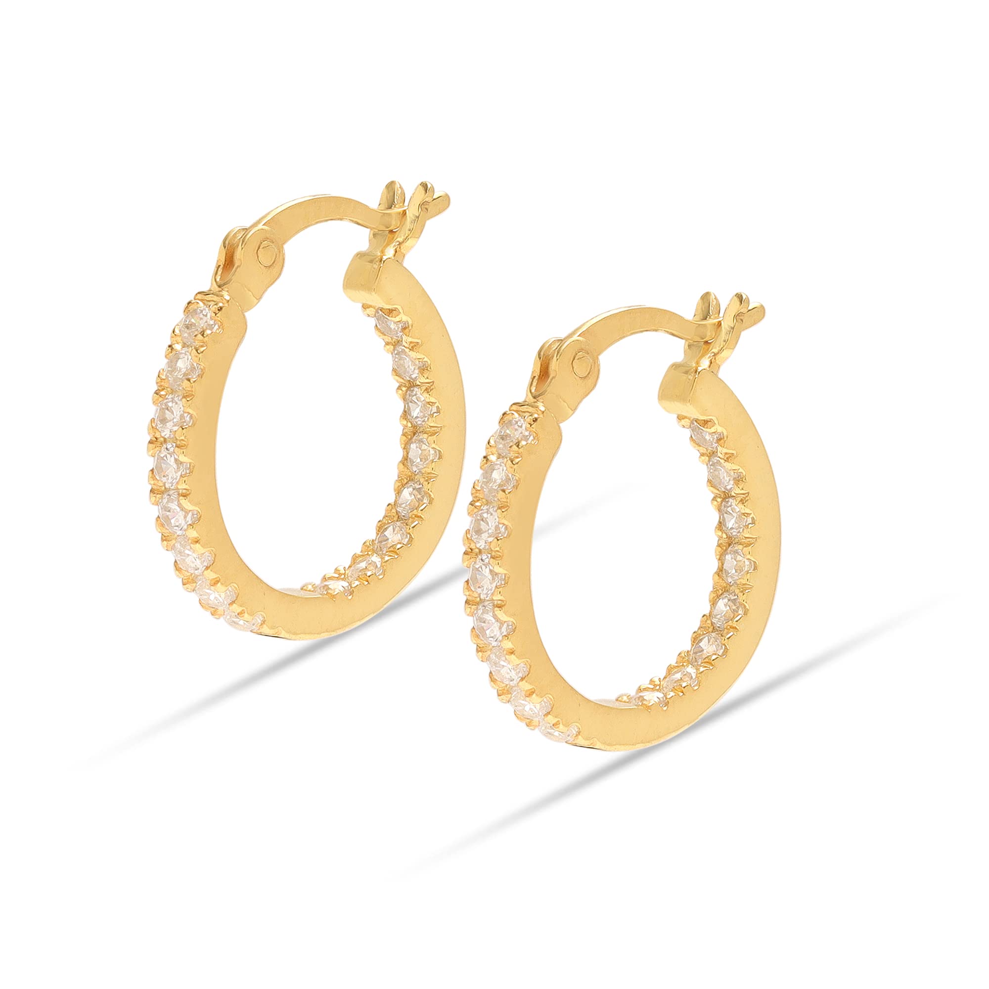 Charmsy 925 Sterling Silver Elegant 925 Sterling Silver 18K Gold-Plated Cubic Zirconia Click-Top Hoop Earrings for Teen Women | Lightweight Silver Earrings Jewellery Gift for Women