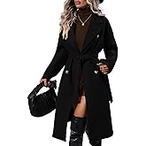 SAUKOLE Women's Trendy Lapel Collar Double Breasted Wool Blend Coats Winter Pea Overcoat Pocketed Outwear with Belt