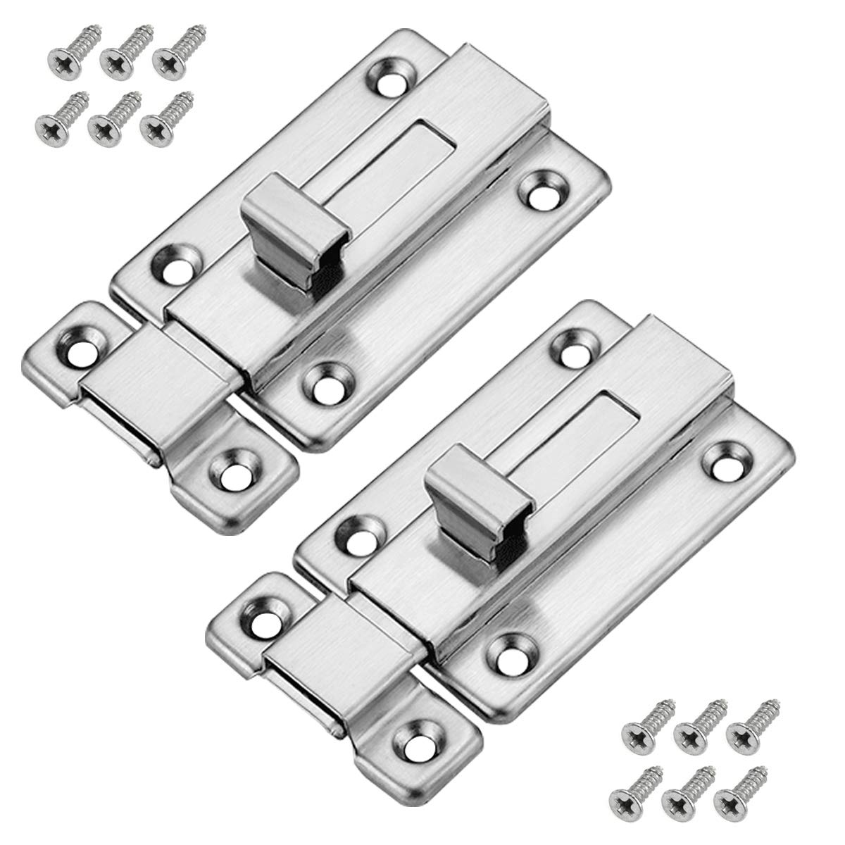 Dokpav 2 Pcs Door Locks, 3 Inch Stainless Steel Door Bolts Slide Door Bolts for All Internal Doors, Bedroom Bathroom