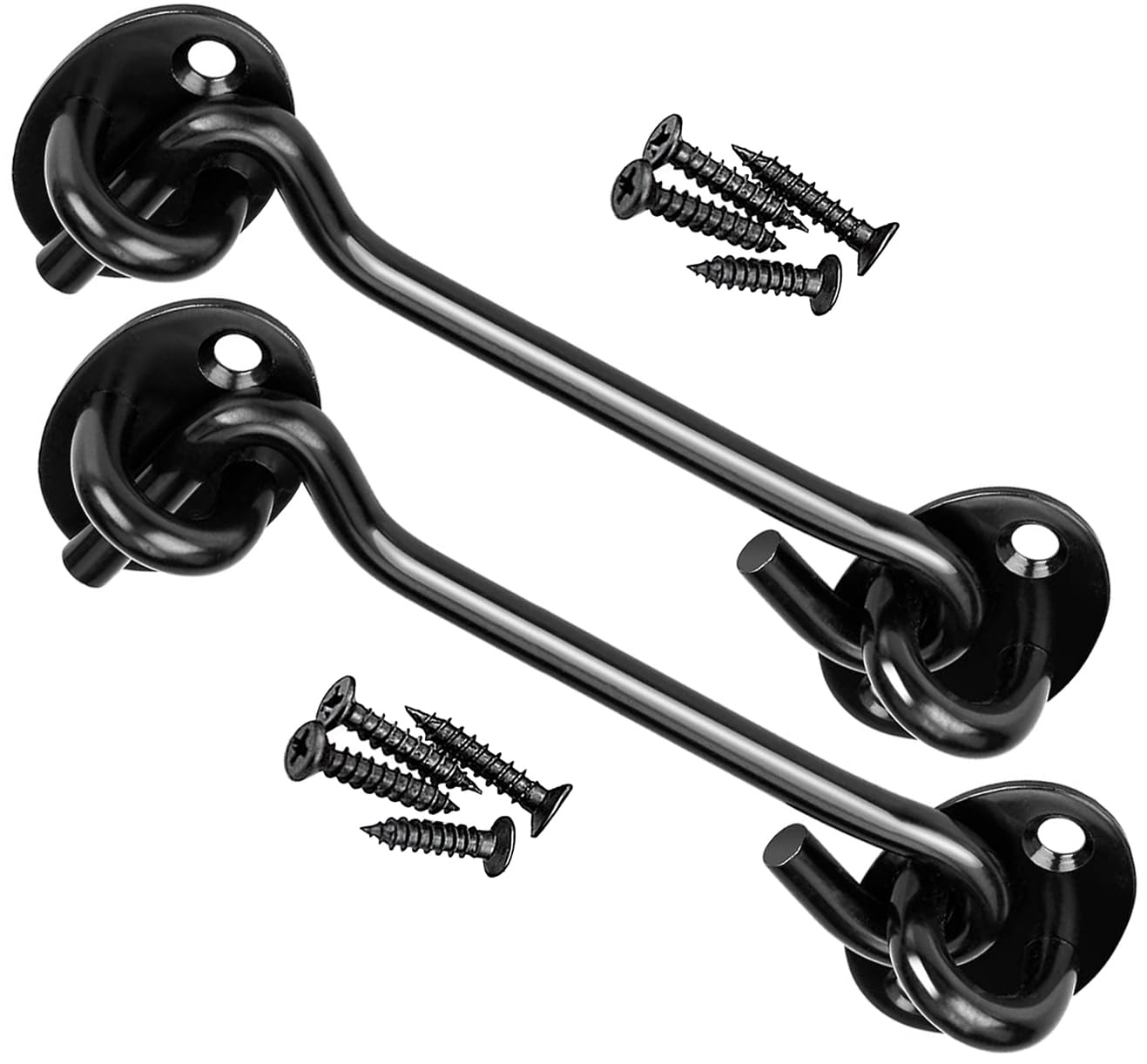 Litensh 2PCS Stainless Steel Door Hook and Eye Latch - Heavy Duty Window Brace Cabin Hook Door Latch Lock Catch for Gate Sheds Barn Black 6 Inch