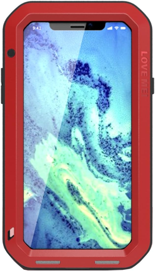 iPhone X Case with Gorilla Glass Extreme Hybrid Armor Alloy Shell Shockproof Weather Dust/Dirt Proof Resistant Case with Military Heavy Duty Case LOVEMEI for Apple iPhone X (Red)