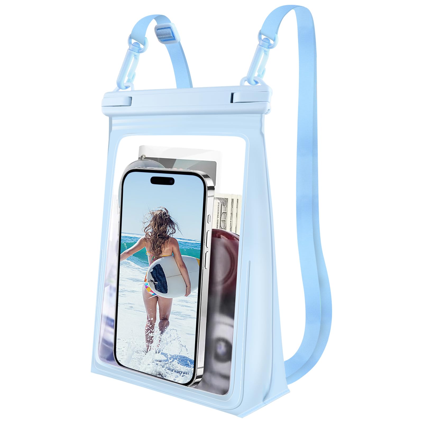 Photo 1 of Large Waterproof Phone Pouch Floating, [Double Seals] IPX8 Waterproof Pouch for Beach Vacation, Cell Phone Dry Bag for iPhone Samsung Google All Phones Light Blue