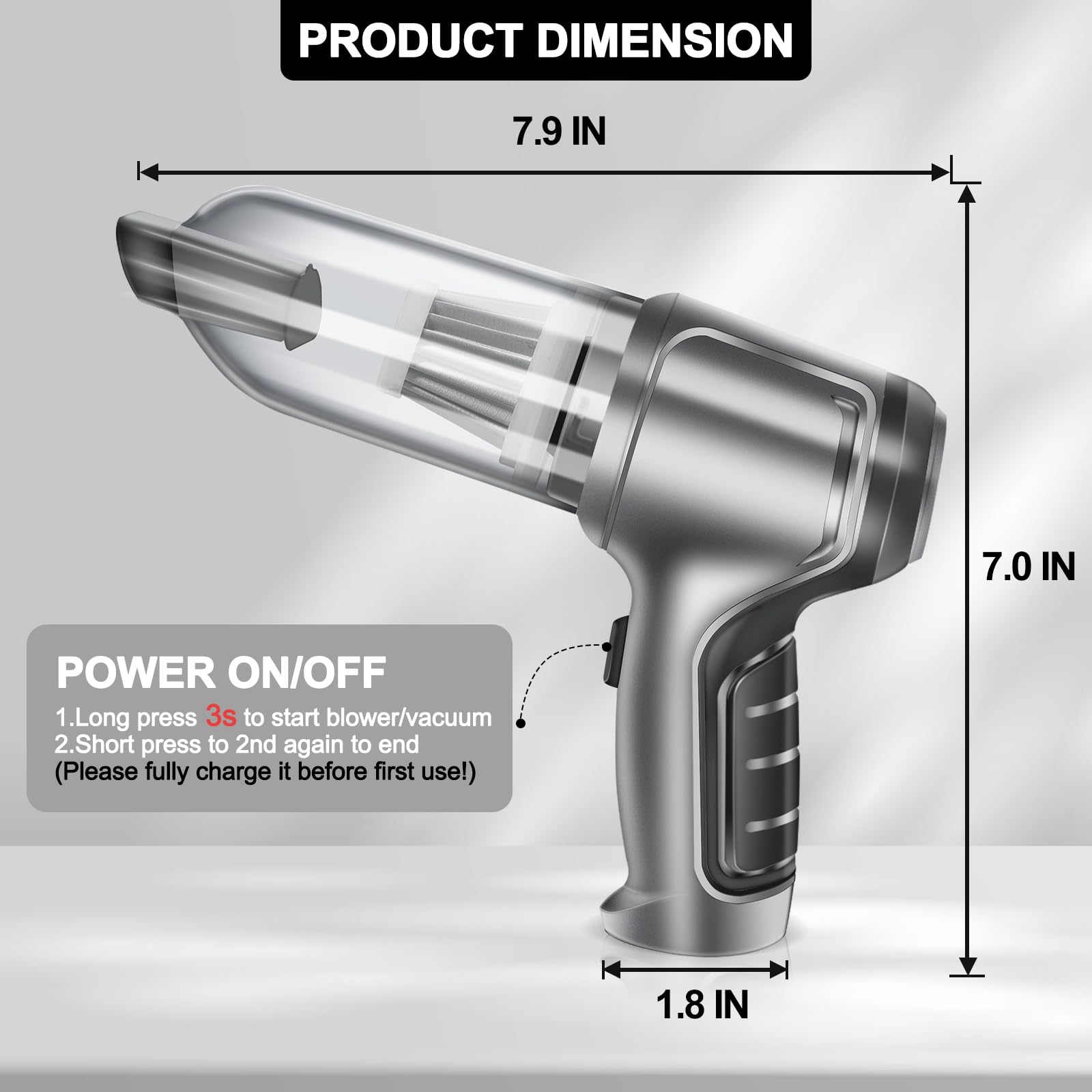 PeroBuno Mini Vacuum Cleaner for Car, 18KPa Powerful Brushless Motor Handheld Vacuum Cordless, Portable Car Vaccum with Rechargeable, Compressed Air Duster- Keyboard Cleaner 3-in-1