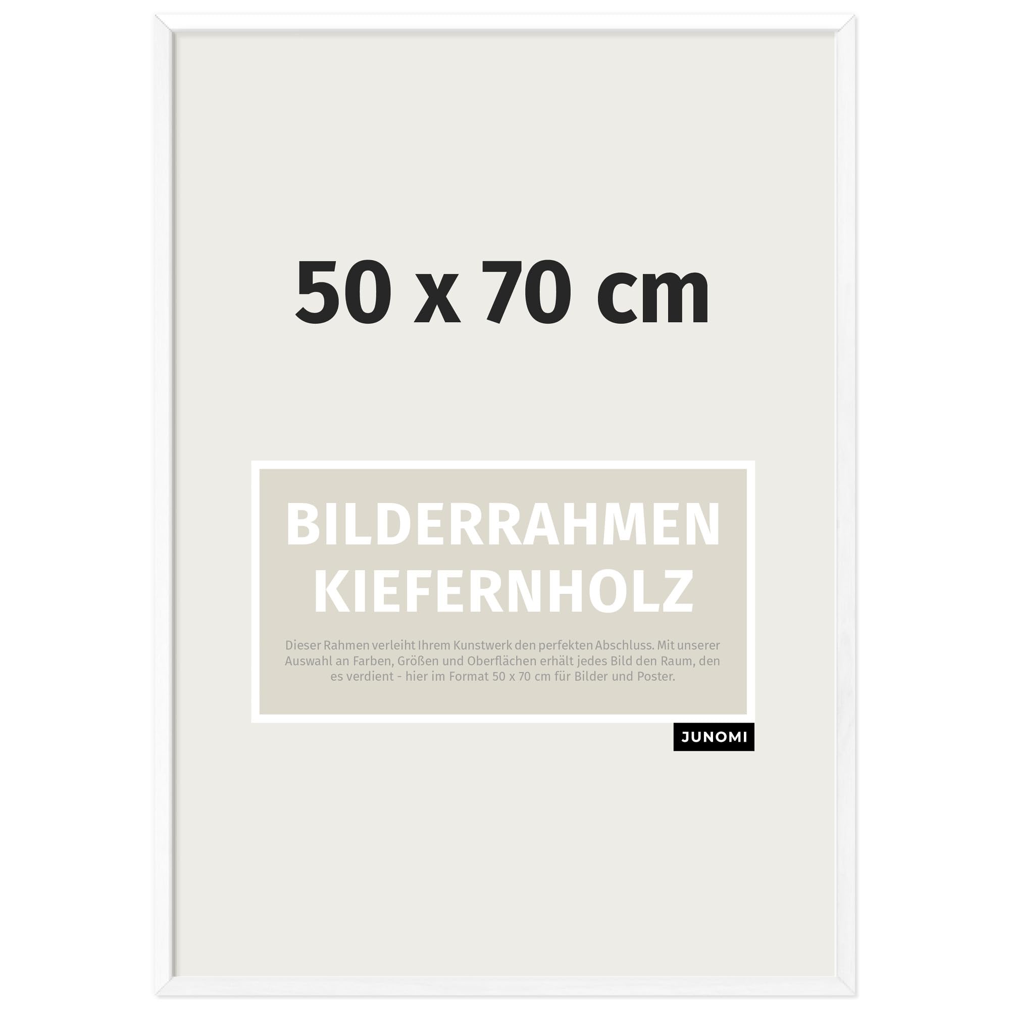 JUNOMI® Picture Frame 50 x 70 cm Wood White | Picture Frame White with Shatterproof Plexi Glass | Picture Frame Wood