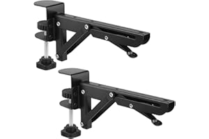 QWORK® 2 Pack Folding Shelf Bracket with Table-Mount Clip, Table Desk Extender - 19cm / 7.5 Inch - Load up to 220lbs