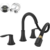 Phiestina Matte Black Bathroom Faucet,8 Inch 3 Hole Bathroom Faucet Pull Down,Pull-Out with Sprayer, Metal Pop-Up Drain, 2 Handles for Three-Hole Faucet Widespread,WFTY36CL-MB