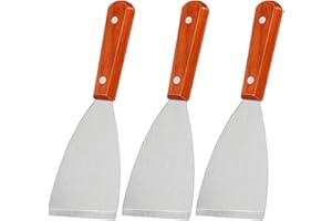 FOMIYES 3pcs Stainless Steel Wood Handle Grill Scraper Spatula Set Medium Size BBQ Cooking Tool for Outdoor