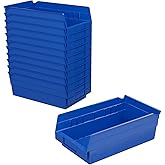 Akro-Mils 30130 Plastic Shelf Bins, Heavy Duty Storage Bins for Garage, Closet, and Drawer Organization, 12" x 6-1/2" x 4", Blue, 12-Pack