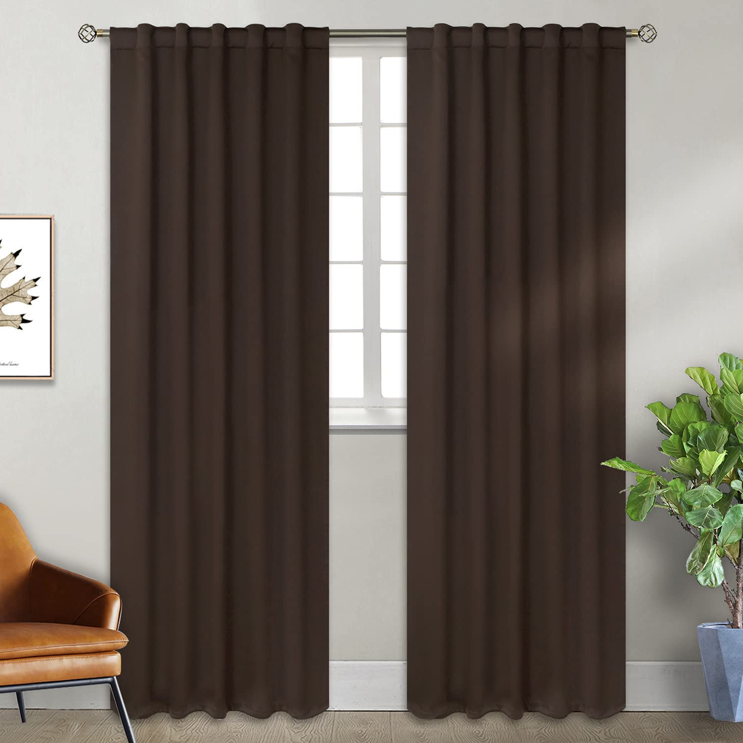 BGment Rod Pocket and Back Tab Blackout Curtains for Bedroom - Thermal Insulated Room Darkening Curtains for Living Room, 2 Window Curtain Panels (42 x 84 Inch, Brown)