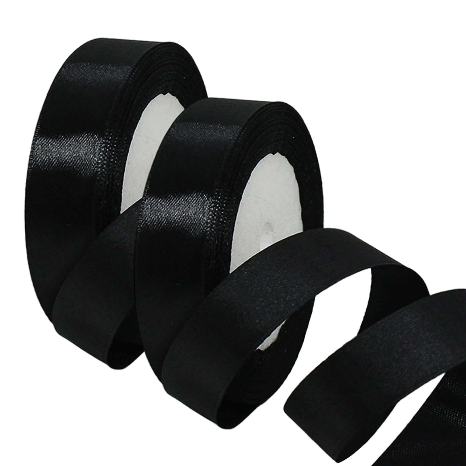 2 x 20mm Wide Black Ribbon Thick Halloween Ribbon for Gift Wrapping 22m, 4/5 inch Thick Black Satin Ribbon for Halloween Cake Wrapping Wedding Hair Bow Bouquet Crafts Decorations