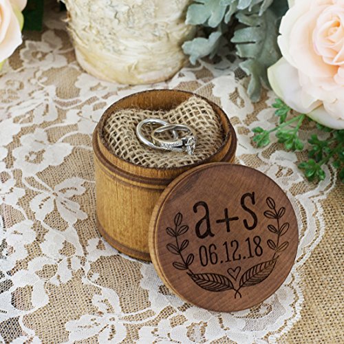 Personalized Engraved Ring Bearer Pillow Box - Leaves Initials and Date