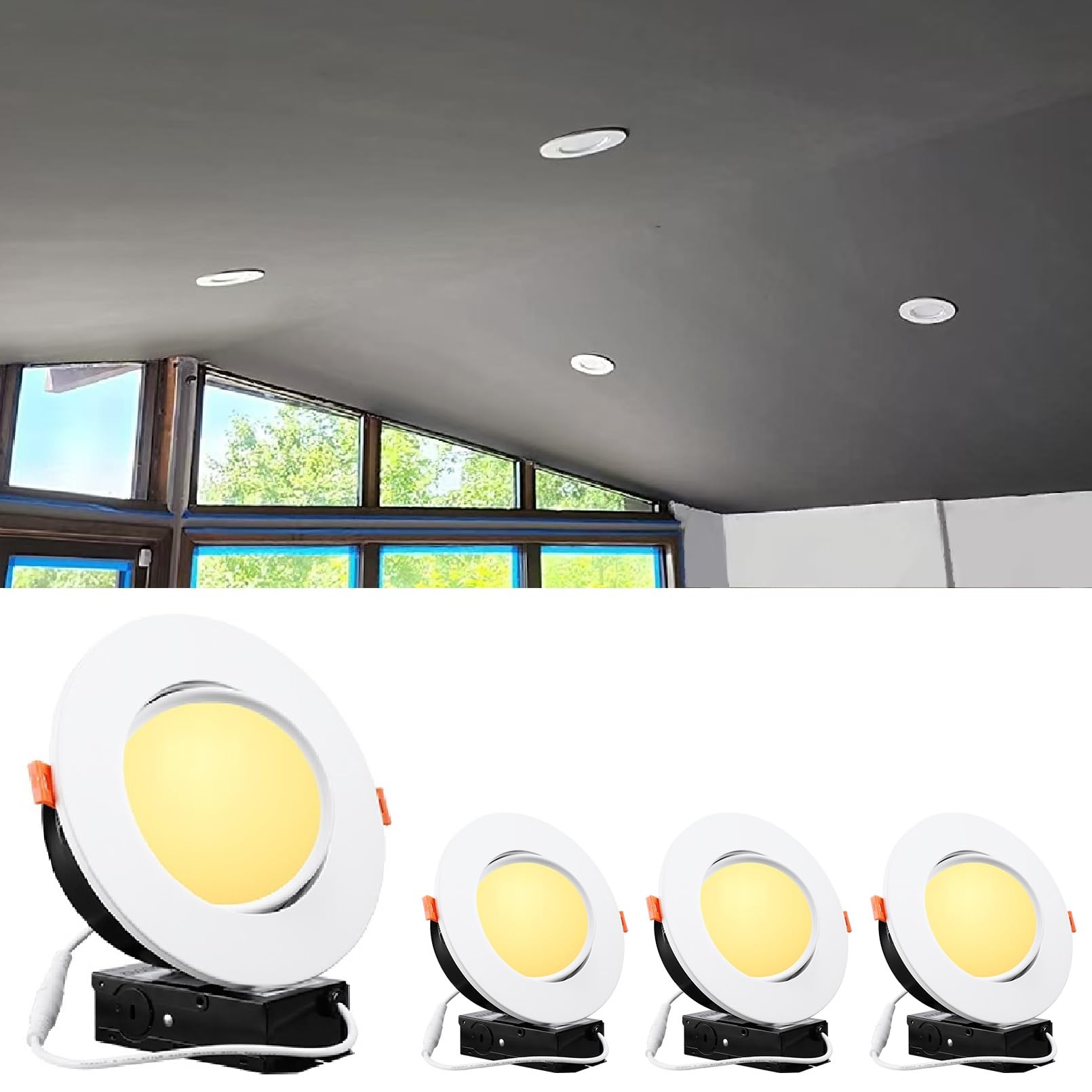 TORCHSTAR 6 Inch Gimbal LED Recessed Lighting with Junction Box, 13.5W IC Rated Air Tight Directional Swivel Downlight, CRI90+ Dimmable Canless LED Recessed Light, 2700K, ETL, Pack of 4 Image