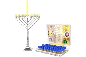 SHALHEVET LIGHT Vehaer Chabad Chanukah Oil 36 Prefilled Cups + 8 Beeswax Shamashim, Hanukkah, Chanukah Olive Oil, Ready to Use, Fits Most Menorah (Chabad 36 + 8), 2.5 Hour Burn