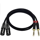 (2PACK/2FT) XLR to 1/4 TRS Stereo Adapter,XLR Male to 1/4 Inch (6.35mm) Balanced Microphone Stereo Audio Converter AdapterCable，3 Pin XLR to Quarter inch TRS Plug Mic Cord for Dynamic Microphone