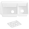 KOHLER K-8204-CM6 Cairn Sink, 33" Neoroc Composite Undermount Double-Bowl Kitchen Sink, Composite Kitchen Sink with Sink Rack, Matte White