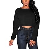 Pink Queen Crop Sweaters for Women Trendy Crew Neck Long Sleeve Fall Ribbed Pullover Cropped Knit Tops