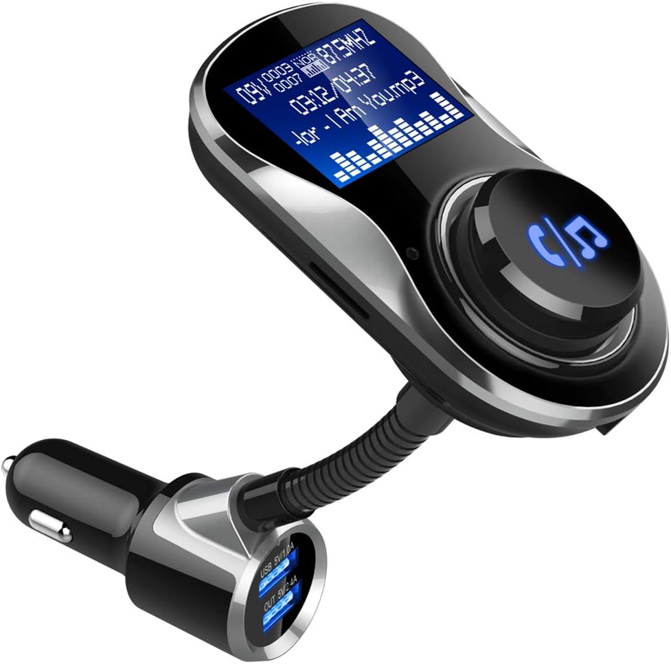 XINDINGLI FM Transmitter Bluetooth 5.0 for Car Adapter Receiver Wireless Hands Free Bluetooth Car Kit 1.44 Inch Display Support TF/SD USB QC3.0 Fast Car Charging