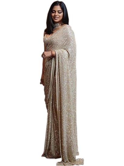 Women's Isha Ambani Gold Sequin Cocktail Sabyasachi Saree
