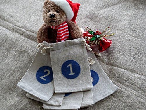 Set of 6 Christmas Advent Calendar - Cotton Bags with Denim Numbers