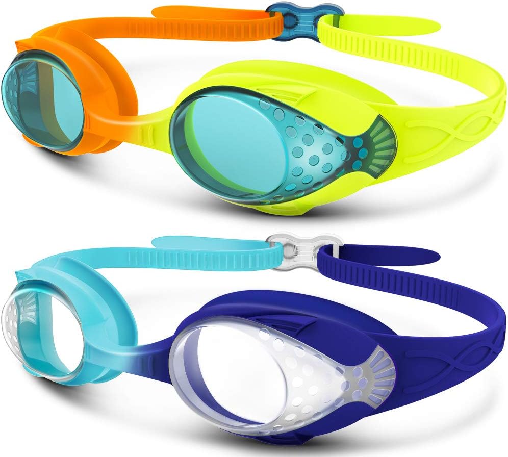 OutdoorMaster Kids Swim Goggles 2 Pack - Quick Adjustable Strap Swimming Goggles for Kids