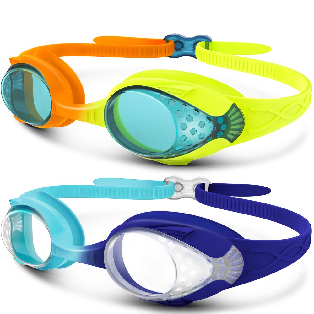 OutdoorMaster Kids Swim Goggles 2 Pack - Quick Adjustable Strap Swimming Goggles for Kids