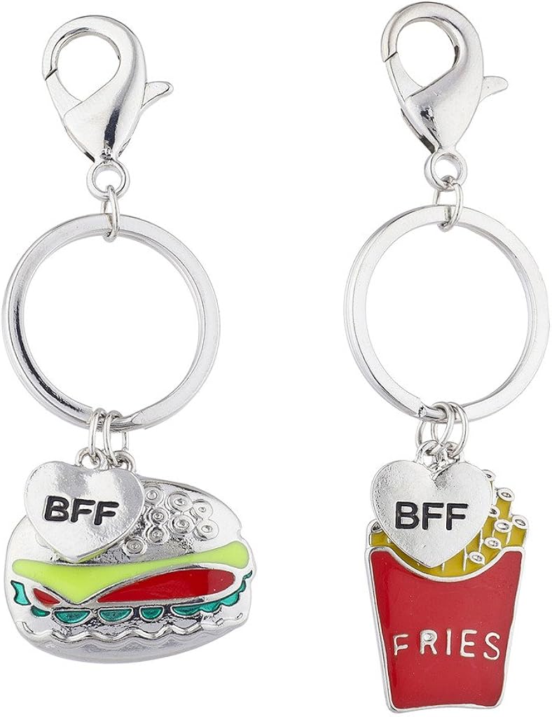 Lux Accessories Burgers Fries Best Friends BFF Charm Keychain Set