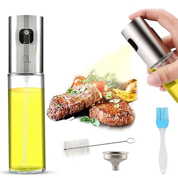 AJOXEL Ölsprüher Speiseöl,Öl Sprühflasche Edelstahl und Glas100 ml Oil Sprayer Olivenöl Sprayer Öl/Essig Spender Flasche Küch