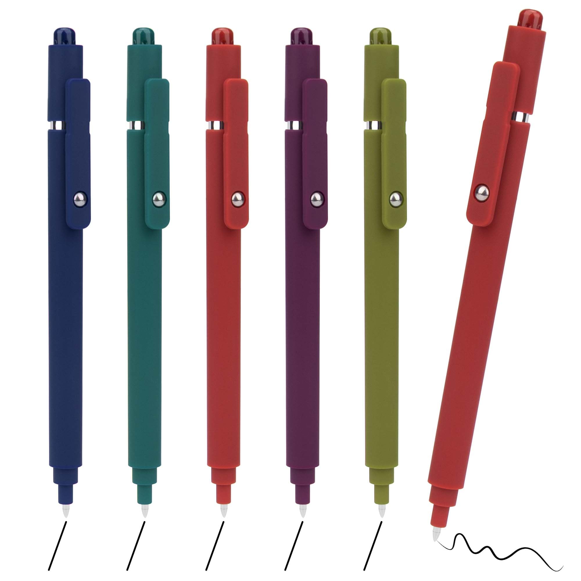 YUNAI Retractable Gel Pens, 5PCS 0.5mm Black Ink Ballpoint Pens with Silicone Clip, Premium Smooth Writing Quick Dry Ink Fine Point Rollerball Pens for School Home Stationery Supplies, Dark Color