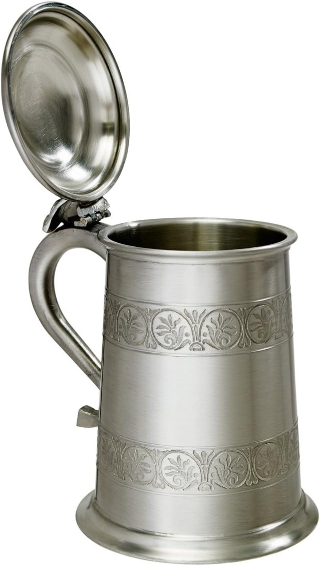 Wentworth Pewter - Medieval Antique Finish Pewter 1 Pint Tankard (Lidded Tankard) - Image 5